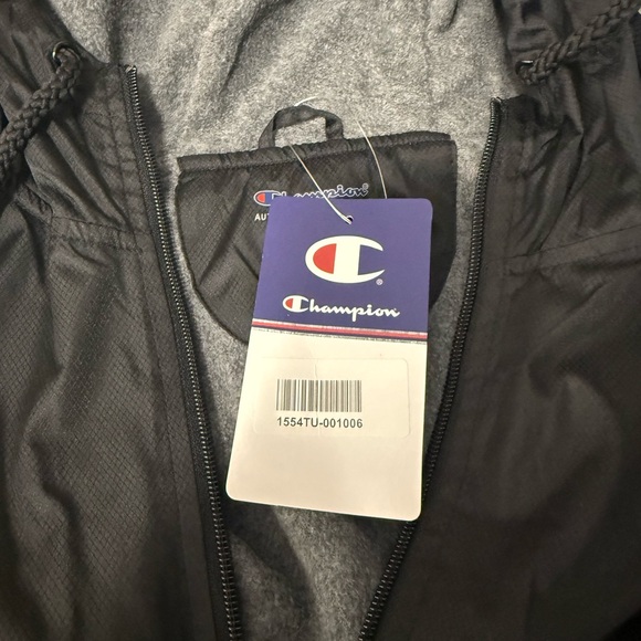 Champion Hooded Windbreaker Jacket Fleece Lined Black Mens XL Full Zip - Picture 7 of 11